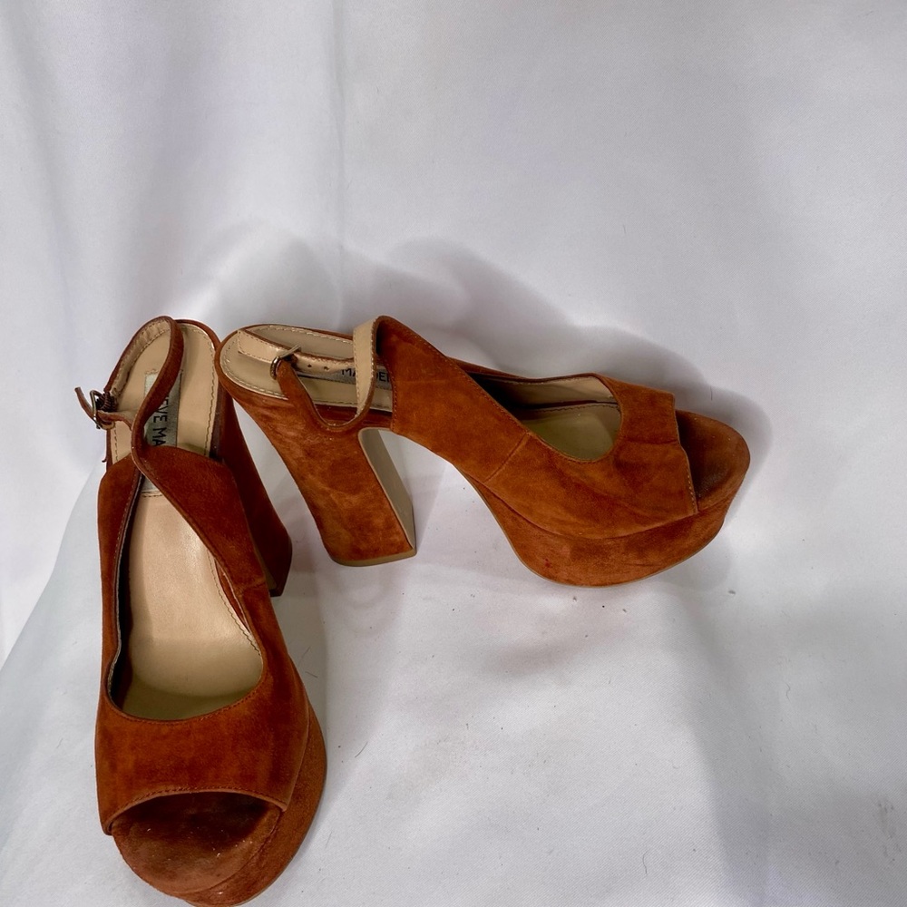 Steve Madden Rust Suede Platform Peep-Toe Slingback Heels